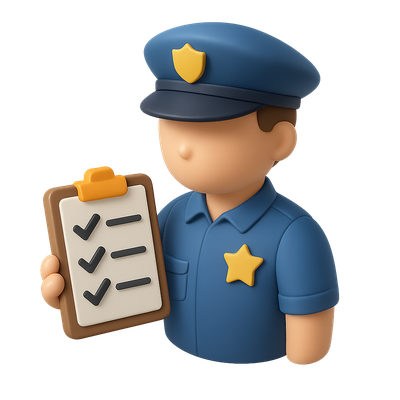 3D Police Officer Icon with Checklist in Isometric View