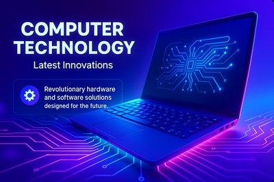 Futuristic Computer Technology Design with Neon Colors