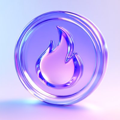 Stylized Glass Flame Icon with Gradient Lighting