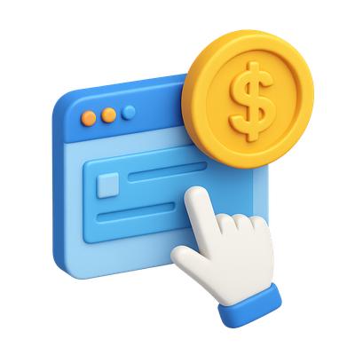 3D PPC Icon with Hand and Dollar Coin