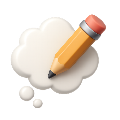 3D Thought Pencil Icon with Thought Bubble