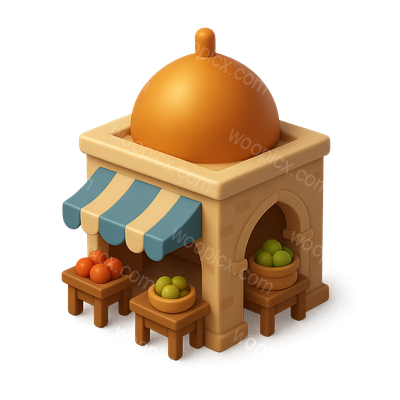 Colorful 3D Bazaar Market Icon with Fruits