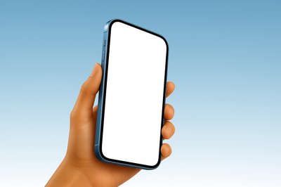 Blue Smartphone Held with Blank Screen Against Gradient Background