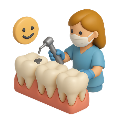 3D Dental Icon Depicting Painless Filling Process