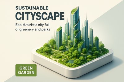 Eco-Futuristic Cityscape with Green Spaces and Skyscrapers