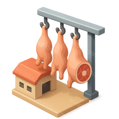 Stylized 3D Butcher Icon with Hanging Meats
