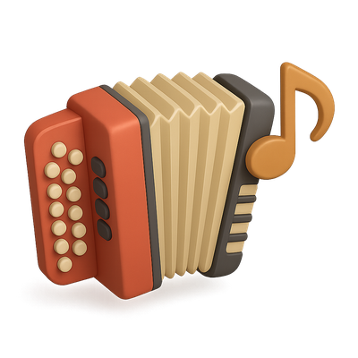 Stylized 3D Accordion Icon with Musical Note