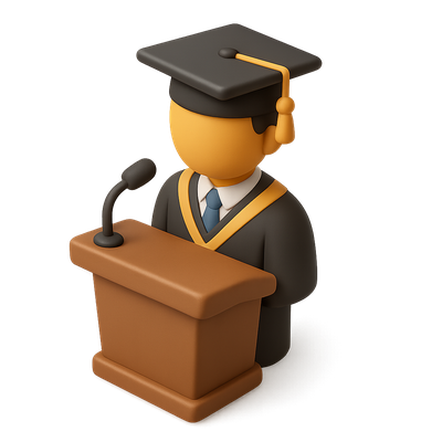 3D Chancellor Icon with Graduation Cap and Podium