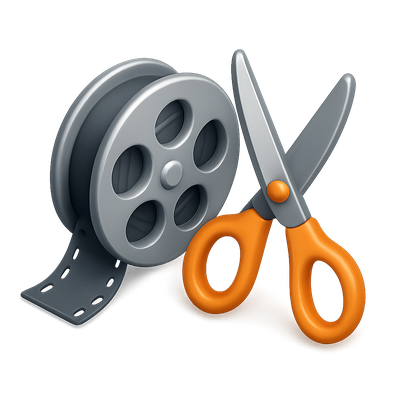 3D Film Reel and Scissors Icon Design