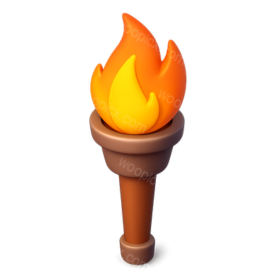Stylized 3D Torch with Bright Flame Icon