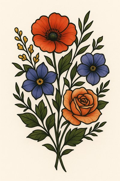 Botanical Illustration of Colorful Flowers