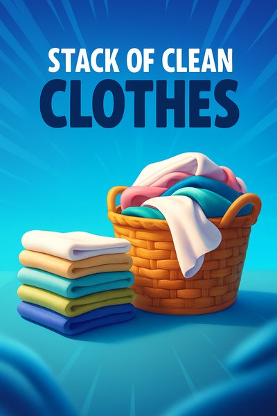 Dynamic Stack of Clean Clothes and Wicker Basket Illustration