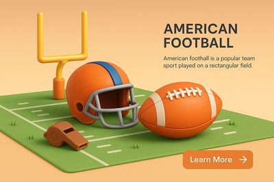 3D Illustration of American Football Elements in Realistic Style