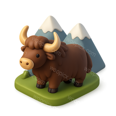 3D Yak Icon with Mountains in Background