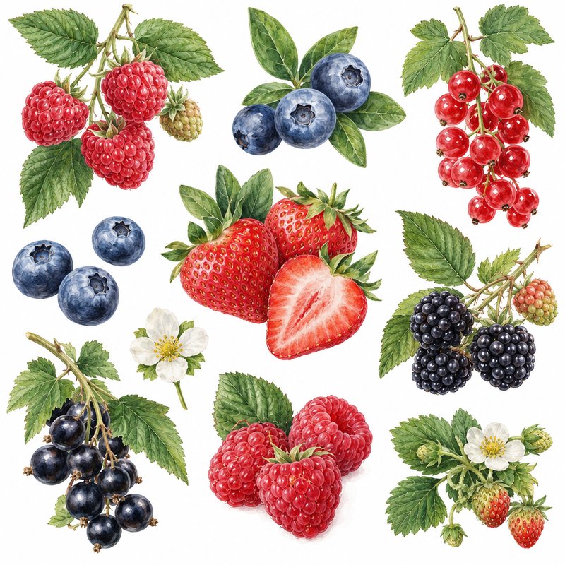 watercolor berry design elements
