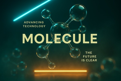 Neon Molecule Illustration with Text Elements