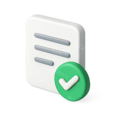 3D Icon of Document with Checkmark Symbol