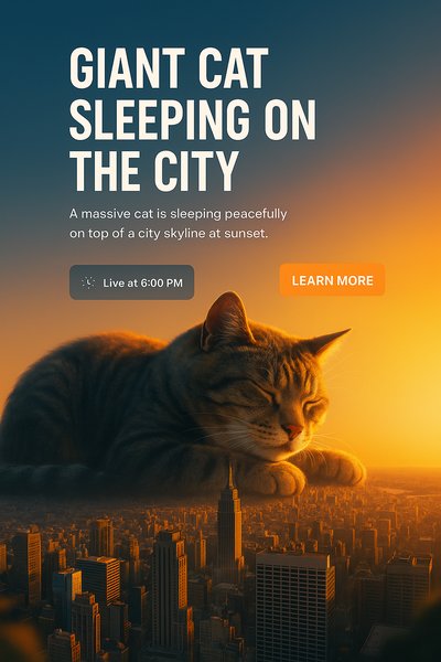 Giant Cat Overlooking City Skyline at Sunset