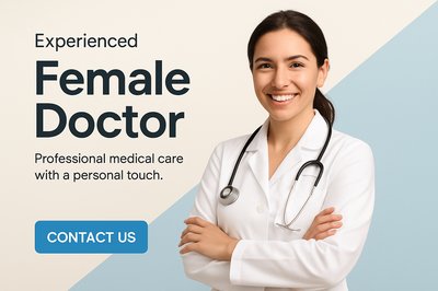 Confident Female Doctor in Modern Medical Ad