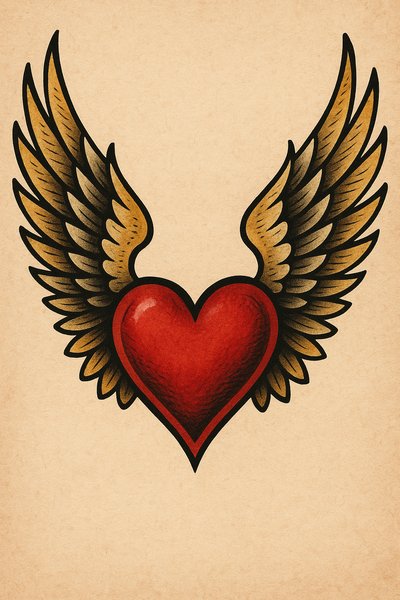 Illustration of a Heart with Wings in Vintage Style