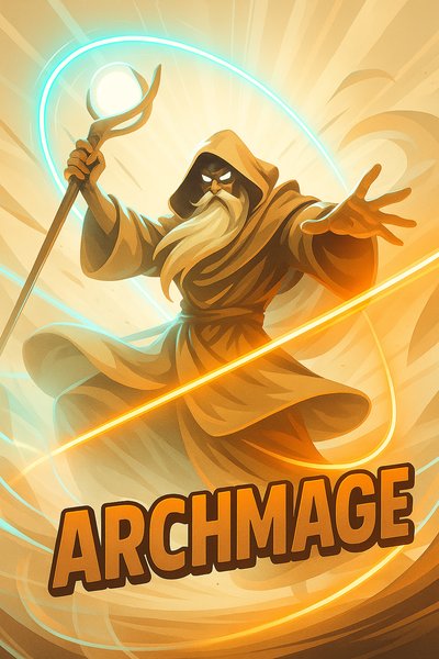 Dynamic Archmage Surrounded by Neon Lights