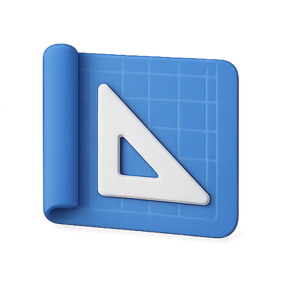 Stylized Blue Blueprint Icon with Ruler and Triangle