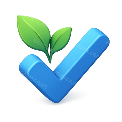 3D Leafy Checkmark Icon with Volumetric Effect