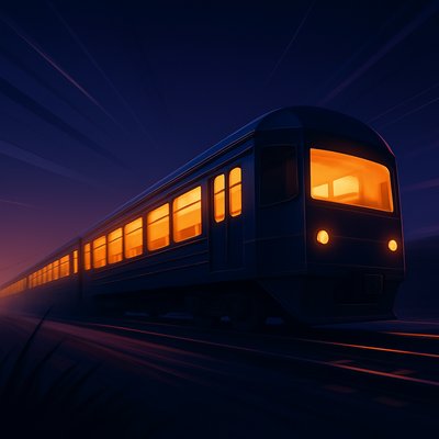 Dynamic Night Train Surrounded by Darkness