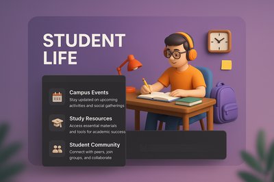 3D Illustration of Student Life with Resource Blocks