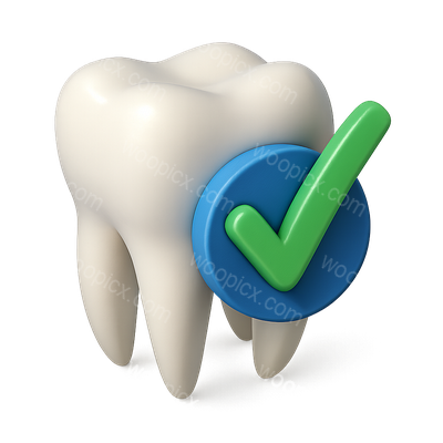3D Tooth Icon with Check Mark for Dental Health