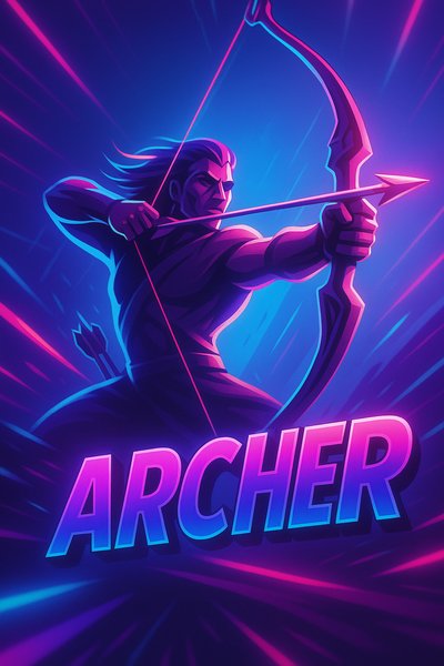 Dynamic Neon Archer Illustration with Vibrant Colors