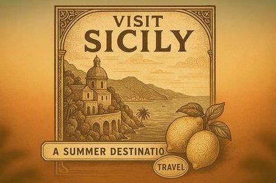Vintage Travel Poster Promoting Sicily as a Summer Destination