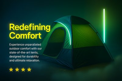 Neon Outdoor Tent Presentation with Comfort Focus
