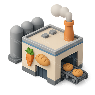 3D Icon of a Bakery Factory with Carrots and Bread