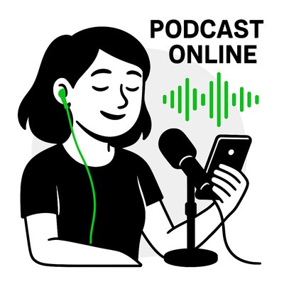 Illustration of a Podcaster Engaging with Mobile Device