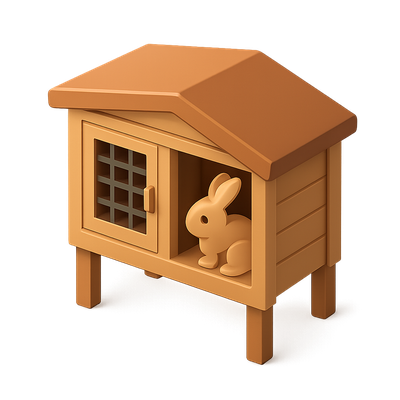 Stylized 3D Rabbit Hutch Icon with a Rabbit Inside