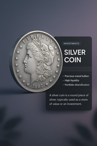 3D Silver Coin Illustration with Modern Design Elements