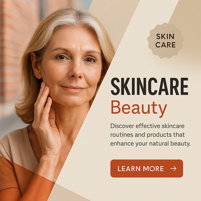 Elegant Mid-Aged Woman Promoting Skincare Beauty