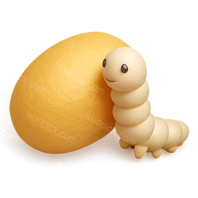 3D Silkworm Cocoon Icon with Caterpillar