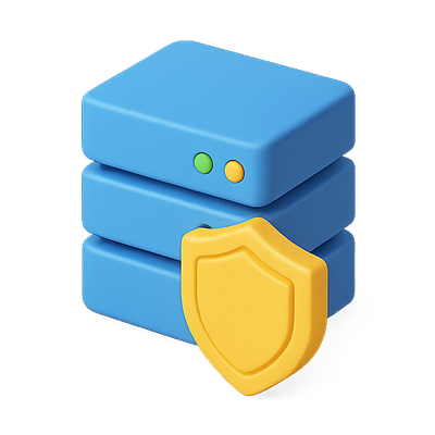 Stylized Database Icon with Security Shield