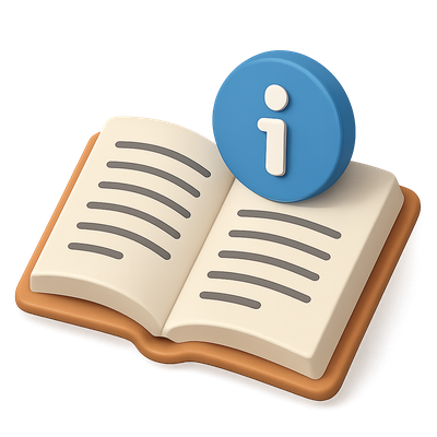 3D Open Book Icon with Information Symbol