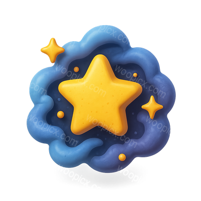 Colorful 3D Star Icon with Blue Cloud Background