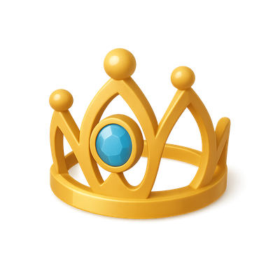 Stylish 3D Golden Crown Icon with Blue Gem