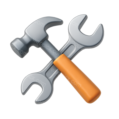 Stylish 3D Hammer and Wrench Icon in Isometric View