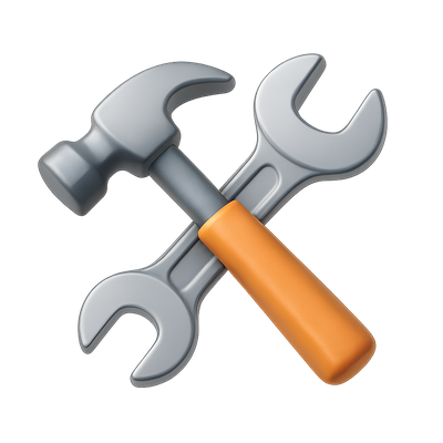 Stylish 3D Hammer and Wrench Icon in Isometric View