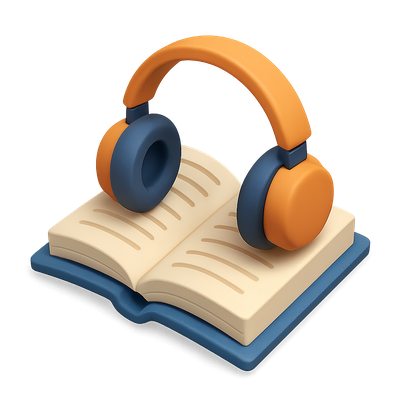 Stylized 3D Study Icon with Book and Headphones