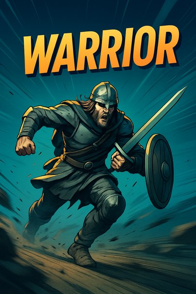 Dynamic Warrior Illustration in Action Scene