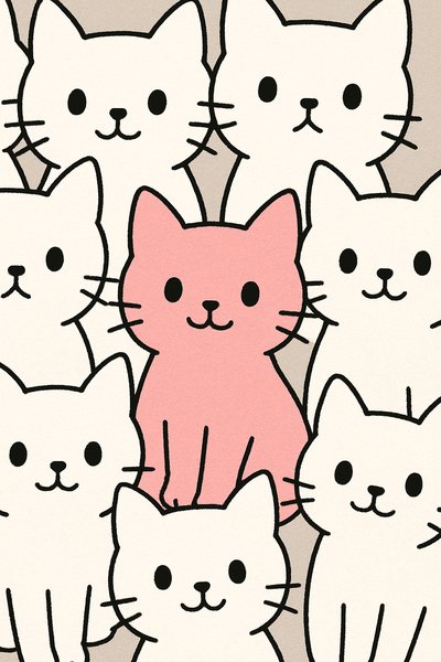 Playful Cat Illustration Featuring a Unique Pink Cat