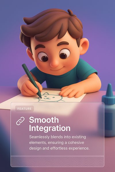 Cute Boy Drawing a Cat with Seamless UI Integration