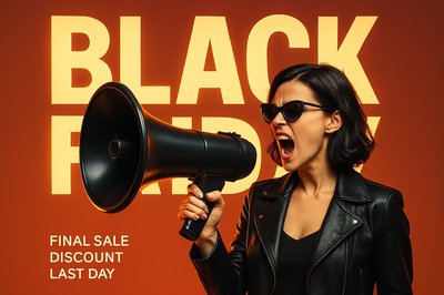 Bold Black Friday Sale Announcement with Stylish Woman